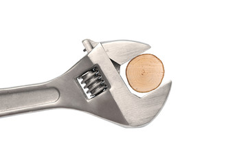 Wrench and cross section on white background