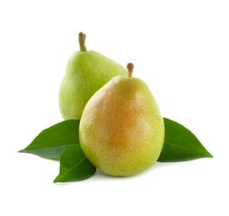Two green pears isolated on white