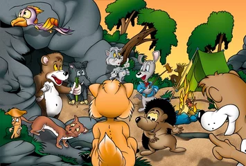 Photo sur Plexiglas Animaux de la forêt Animaux Camping - Cartoon Background Illustration, Bitmap