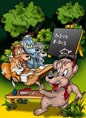 Stickers pour porte Animaux de la forêt Salle de classe des animaux - Illustration de fond de dessin animé