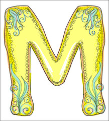 alphabet, golden  letter M