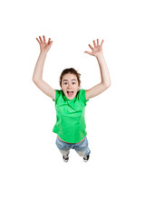 Girl jumping isolated on white background