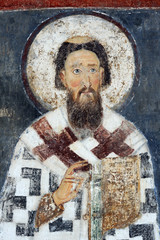 Saint Sava, first Serbian archbishop, fresco from Mileseva Monas