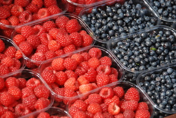 Raspberries and blueberries