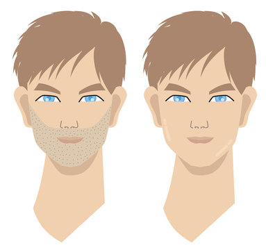 髭とツルツル肌の男性