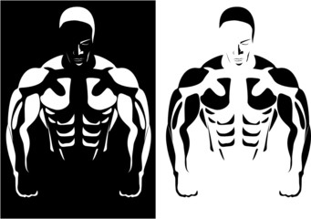 contour of the athlete on the black and white background. vector - obrazy, fototapety, plakaty