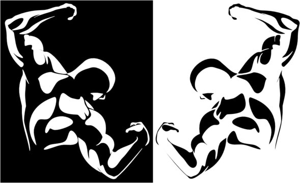 contour of the athlete on the black and white background. vector