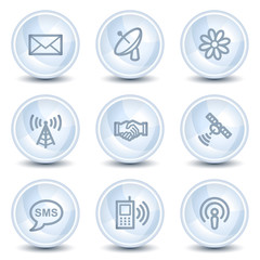 Communication  web icons, light blue glossy circle buttons