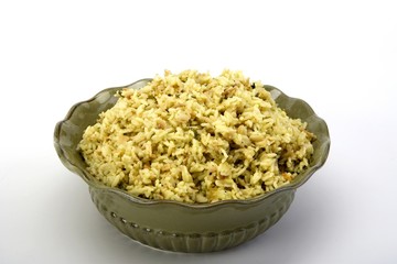 Rice Pilaf in a green ceramic dish