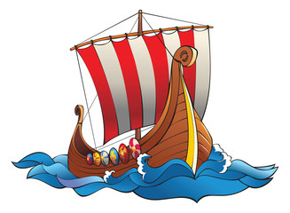 Drakkar (vikings battle  longship) in the ocean, vector