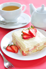 Piece of strawberry tiramisu