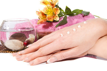 Woman hands with cream