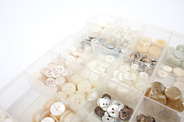 buttons beads, A box of buttons beads.