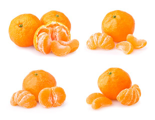 Set of ripe tangerine with slices