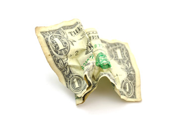 Crumpled Dollar on white