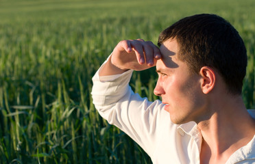 Young man in field