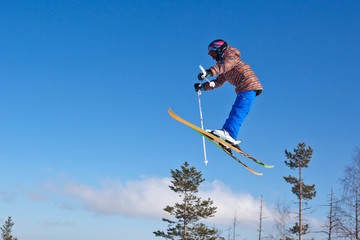 flight of young skier