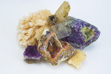 composition of natural gem stones on a white background
