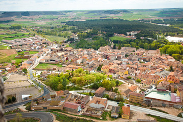 Fototapeta na wymiar Peñafiel town. Aerial view. Province of Valladolid, Spain