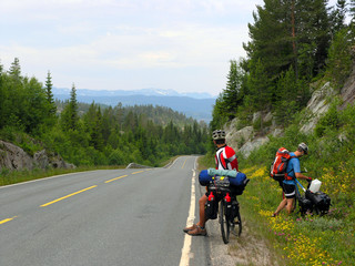 Mountain bike cyclist riding uphill