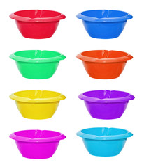 Set of color bowls on the white