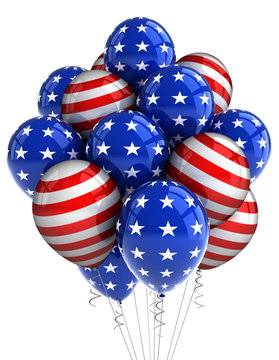 USA patriotic balloons over white background