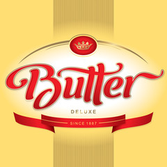 butter packaging design, hand lettering (vector)