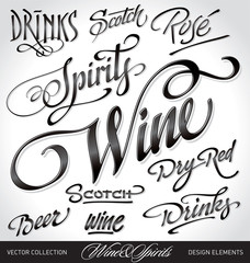 beverages headlines, hand lettering set (vector)