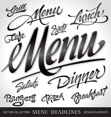 menu headlines, hand lettering set (vector) - obrazy, fototapety, plakaty