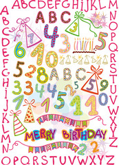alphabet, numbers, and items for children's holiday