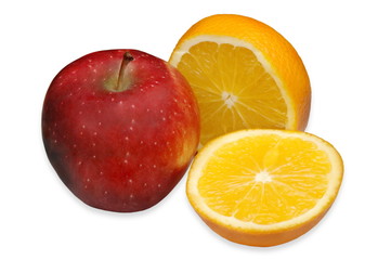 Naklejka na ściany i meble Red apple and a slice of orange
