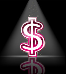 Obraz premium pink glossy dollar sign with spot light and little star