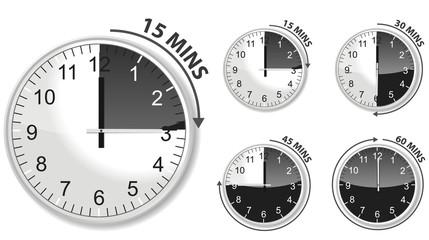 set of black timer 15 30 45 and 60 minutes