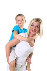 mother with son in studio