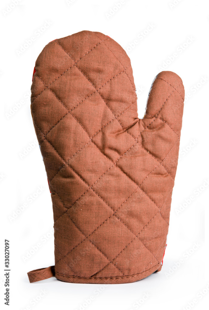 Wall mural Quilted brown heat protective mitten isolated over white