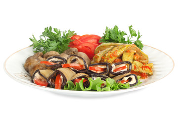 Vegetable marrows, eggplants, mushrooms with tomatoes and parsle