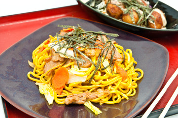 Stir-fried noodles and takoyaki