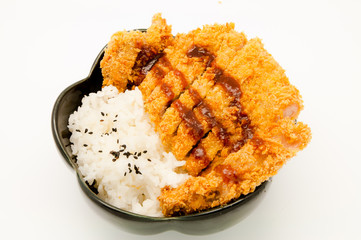rice and fried pork cutlet with japanese sweet sauce