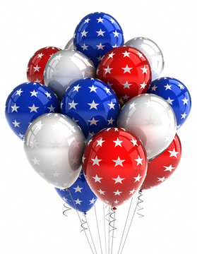USA patriotic balloons over white background
