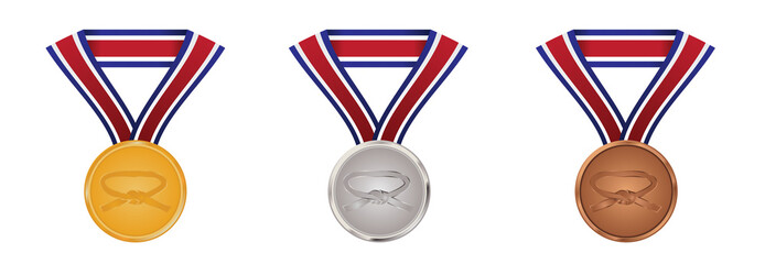 Gold, silver and bronze martial arts medals