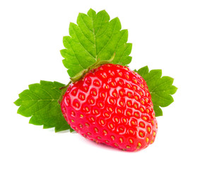 Strawberries with leaves isolated on white