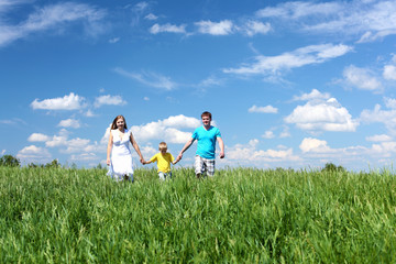 family with son on the meadow