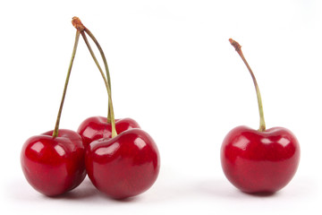 Red cherries isolated on a white background