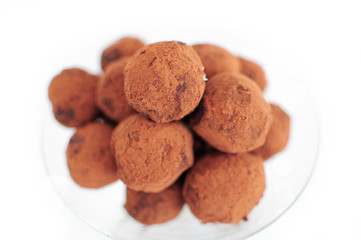 Chocolate truffles isolated on white