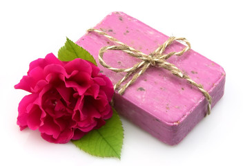Pink soap with rose