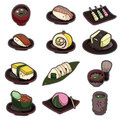 cartoon Japanese food icon set.