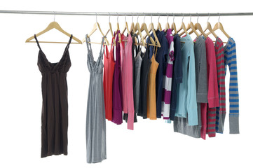 colorful clothing on hanger in a row