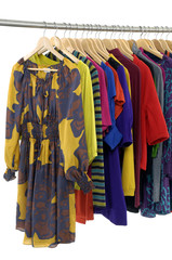 Close up colorful clothing rack