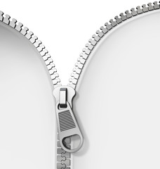 Opened zipper revealing a white background