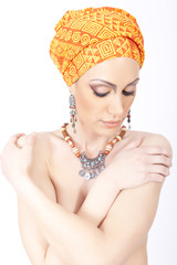 Sensual happy young adult woman with headscarf